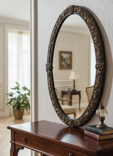 güzgü divar üçün: Güzgü Döşəmə üstü, Oval, Dekorativ, Naxışlı — 3