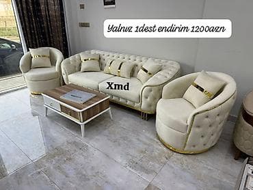 divan dəst: Qonaq otağı üçün dəst – krem rəngli Tərkib: - 1 ədəd 3 nəfərlik divan — 1