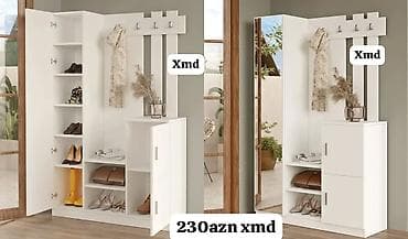 Ağ rəngdə çoxfunksiyalı dəhliz dolabı və asılqan sistemi. - Modul