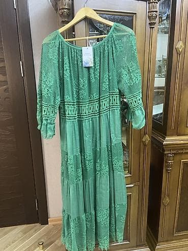 Şıq yaşıl rəngli uzun don - Model: bohem/romantik üslubda maxi don - — 1