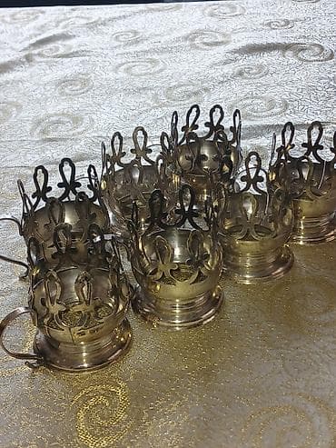 Мельхиор 7 штук армуды подстаканники 230. 2 штуки подстаканники