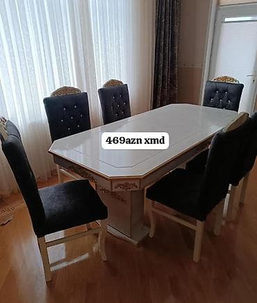 hurrem mebel: Klassik üslublu yemək otağı dəsti - Dəst: 1 masa + 6 stul - Masa — 1
