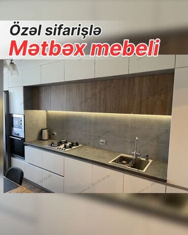 диван для кухни: Özəl sifarişlə mətbəx mebeli - Müasir, düz xətli dizayn: yuxarıda ağ — 1