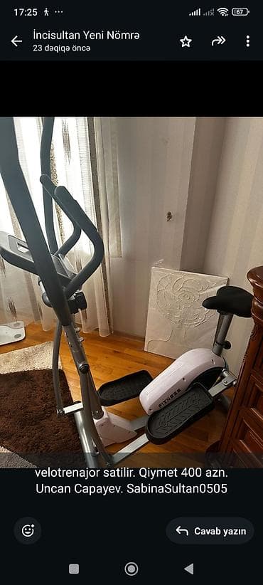 Velotrenajor satilir. Qiymet 400 azn. Uncan Capayev. SabinaSultan0505