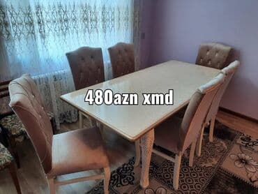 Masa və oturacaq dəstləri: Qonaq otağı üçün, Yeni, Açılmayan, Dördbucaq masa, 6 stul — 2