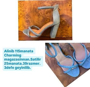 bas: Mavi rəngli, timsah fakturalı açıq burunlu qadın sandaleti. Hündur — 1
