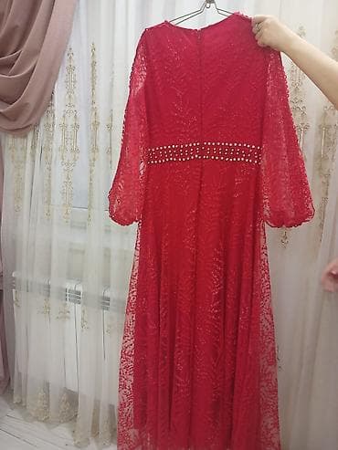 Qırmızı zərif axşam/gecə geyimi - Model: Uzun, A-kəsim, dairəvi — 2