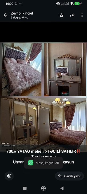 *700₼ YATAQ mebeli :-TƏCİLİ SATILIR*‼️ Tumba yoxdu Ünvan:-h aslanov — 1