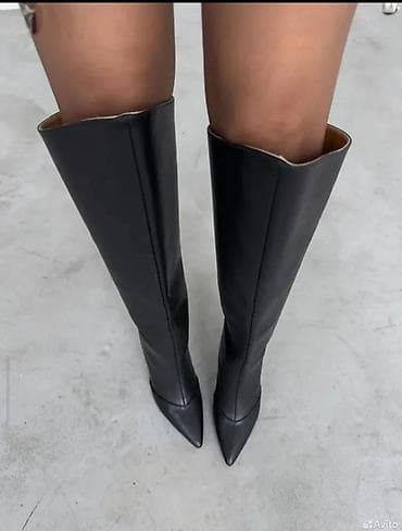 qara ayaqqabı: Qadın dizə qədər uzun çəkmə – stiletto dabanlı - Rəng: qara - Üst — 3