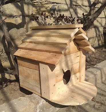 pişik cütleşdirme: Taxta pişik evi / yuva - Material: tamamilə təbii şam taxtasından — 1