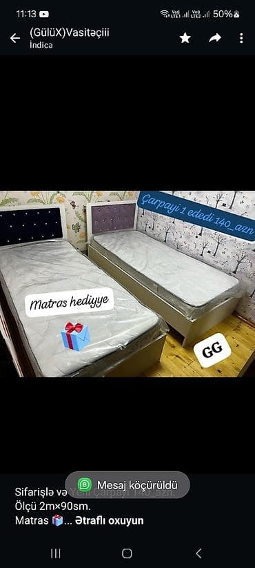 Мебель на заказ: Sifarişlə və Yeni Çarpayi 140_azn. Ölçü 2m×90sm. Matras 🎁 Rəng seçimi — 2