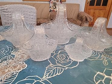 karaca tort qabı: Xrustal konfet qabları – səbət formalı, oyma naxışlı, şəffaf parıltılı — 7