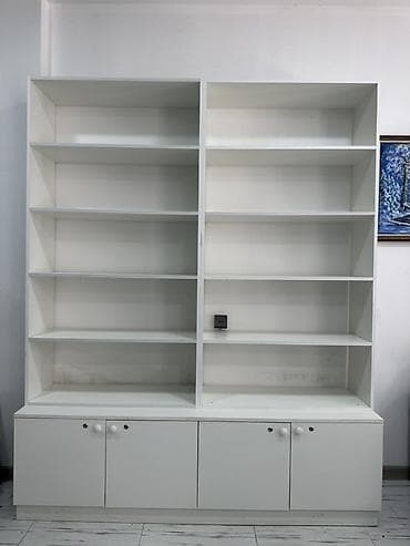 kitab skafi: Ağ rəngli iki bölməli kitablıq/dolap sistemi - Dizayn: Minimalist, ağ — 2