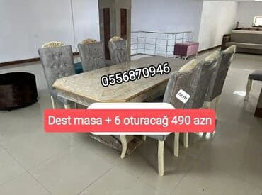 stol desdi: Qonaq otağı üçün, Yeni, Açılmayan, Dördbucaq masa, 6 stul — 4