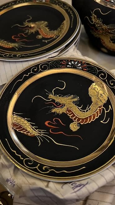 caska destleri: Çay dəsti, rəng - Qara, Farfor, 6 nəfərlik, Yaponiya — 5