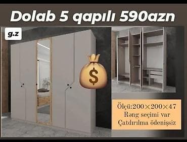 dolablar paltar: Yeni, 5 qapı, Güzgülü, Rəngli, Digər material, Açılan, Düz dolab — 1