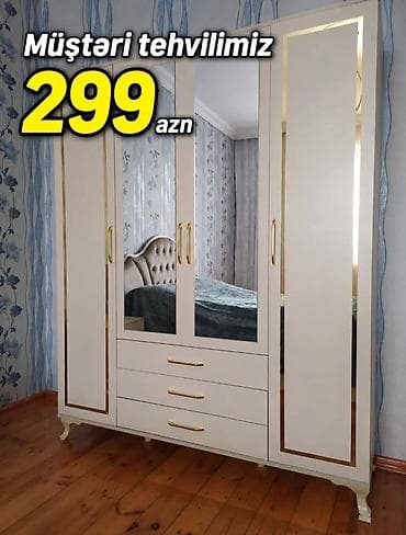 Geniş həcmli yataq otağı dolabı - Rəng: krem-ağ tonlarda, qızılı