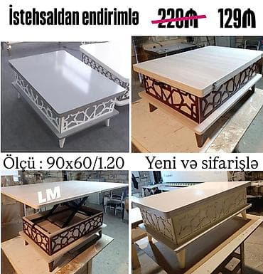 Dördbucaq masa, Transformer, Təkərsiz, Laminat, Zəmanətsiz