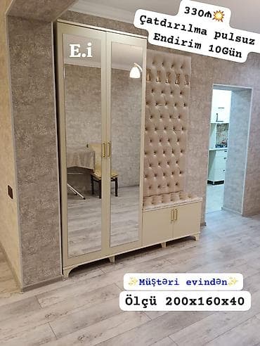 Dəhliz üçün funksional mebel dəsti: - Geniş güzgülü iki qapılı şkaf -