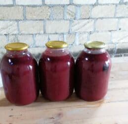 İçkilər: Məhsul: Evdə hazırlanmış təbii nar şirəsi (bankalarda) - Tərkib: 100% — 1