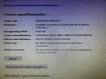 mikrafonu: Masaüstü kompüter komplekti Tərkib: - Sistem bloku: Intel Core — 3