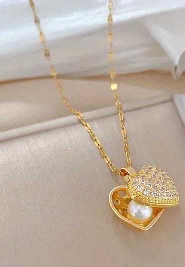 qızıl boyunbağı: 18 karat qızıl suyuna salinib rəngi getmir Qızılı rəngli ürək kolye - — 5