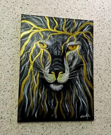 Elektrik nəqliyyatı: Akril tablo – “Şir portreti” - Texnika: kətan üzərində akril boya - — 1