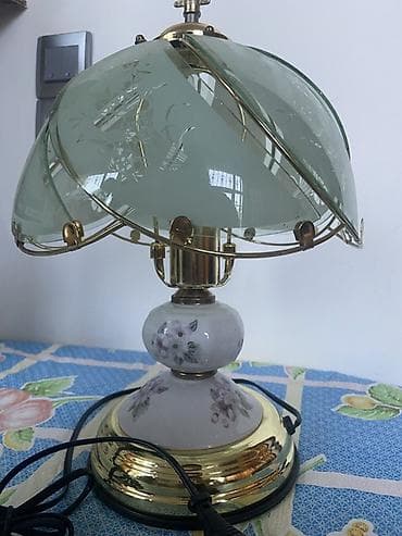 keramik: Şüşə abaşurla klassik masa lampası - Üst hissə: Yaşıl tonlu mat — 1
