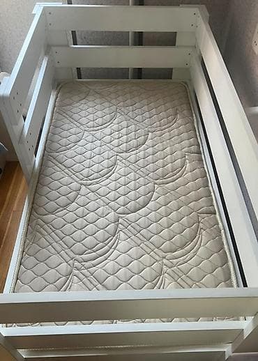 islenmis matras: Uşaq çarpayısı və döşək - Material: ağ rəngli, möhkəm ağac/kombinə — 2