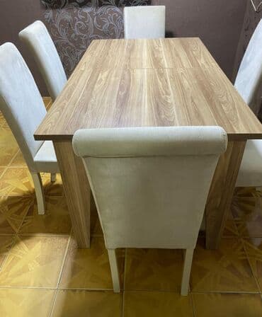 mətbəx stol stul ikinci əl: Qonaq otağı üçün, İşlənmiş, Açılan, Dördbucaq masa, 6 stul — 3