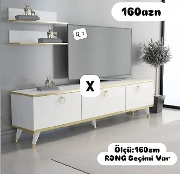 Qonaq otağı üçün müasir dizaynlı TV stend dəsti. Dəstə uzun alt TV — 1
