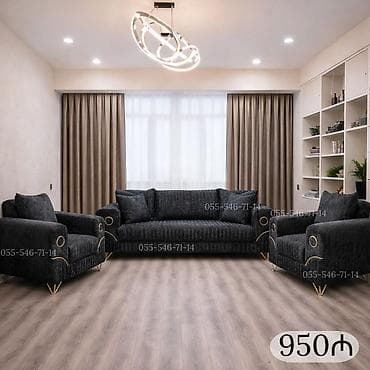 Divan və kreslo dəstləri: Qonaq otağı üçün yumşaq mebel dəsti. Dəstə 1 ədəd üçyerlik divan və 2 — 1