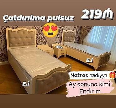 Yeni, Təknəfərlik çarpayı, Bazasız, Matras ilə, Siyirməsiz