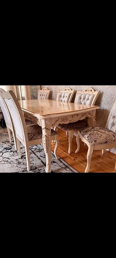 telefon masasi: Qonaq otağı üçün, İşlənmiş, Açılmayan, Kvadrat masa, 6 stul — 1