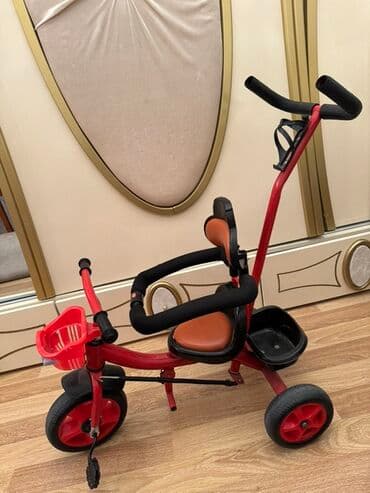 Uşaq üçtəkərli velosipedi - Rəng: qırmızı-qara - Sürmə və itələmə