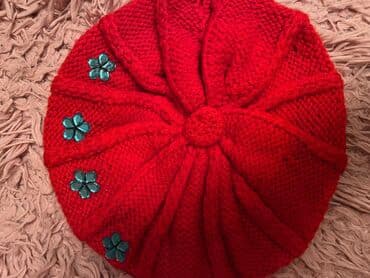 gül hicab instagram: Qırmızı rəngli, əl işi toxunma beret papaq. - Material: qalın, yumşaq — 1