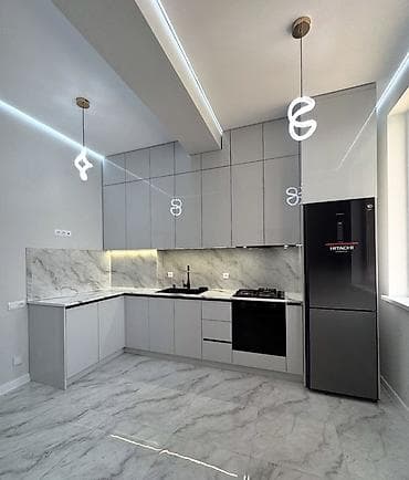 maskura nedir: Mətbəx mebel dəsti – müasir “L” planlama, bozumtul yüksək parlaq — 1