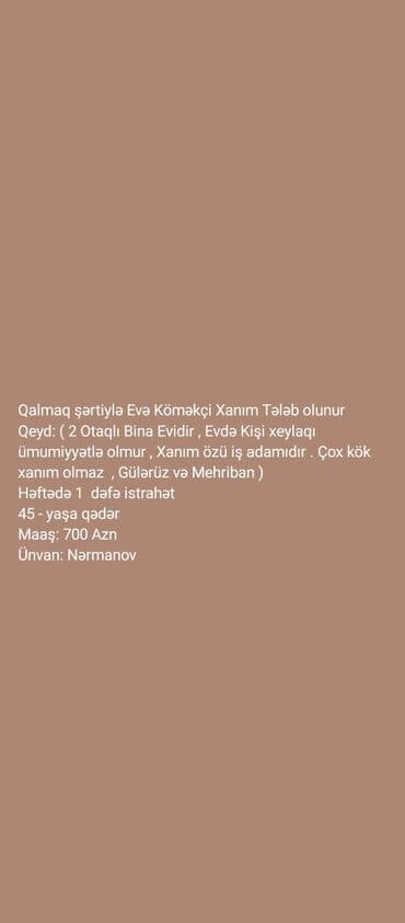 iş elanları 2022 tap az: Домработница требуется, 6/1, До 1 года опыта, Ежемесячная оплата — 1
