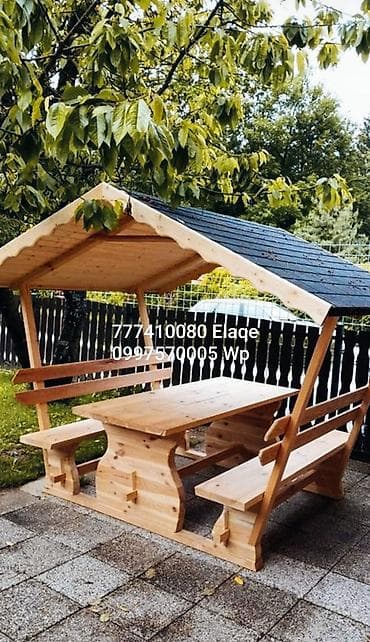 vanak yağı: Bağ üçün taxta kölgəlikli oturacaq dəsti - Material: təbii ağac — 1