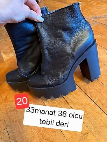 herbi botinka: Qadın botları – təbii dəridən. - Rəng: qara - Ölçü: 38 - Platformalı — 1