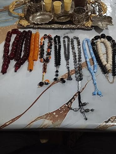 ebonit tesbeh: Məhsul: Təsbeh və muncuq dəstləri Təsvir: - Qırmızı şəffaf kəhrəba — 8