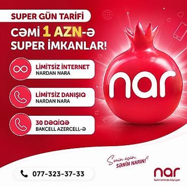 bakcell internet ayliq: 077-323-37-33 Nar nömrə satışdadır “Super Gün” tarifi – cəmi 1 AZN — 1