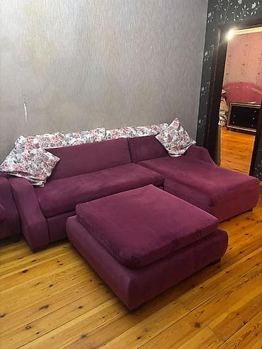 2 el mebel: Xarici istehsal açılan divan 1 edəd kreslosu pufiki yaxşı vəziyyətdə — 1