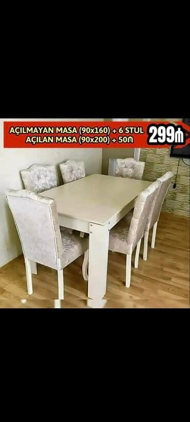 laminat qiyməti: Qonaq otağı üçün, Yeni, Açılmayan, Dördbucaq masa, 6 stul — 1