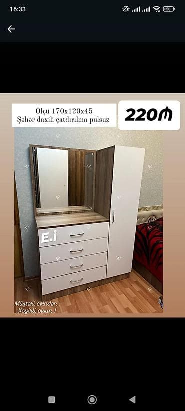 komplekt: Tualet masası və şkaf dəsti - Ölçü: 170 x 120 x 45 sm - Material: ağ — 1