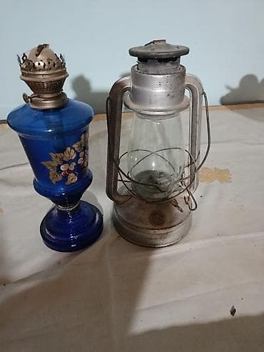 Vintage neft lampaları – 2 ədəd dəst - Mavi şüşədən dekorativ neft