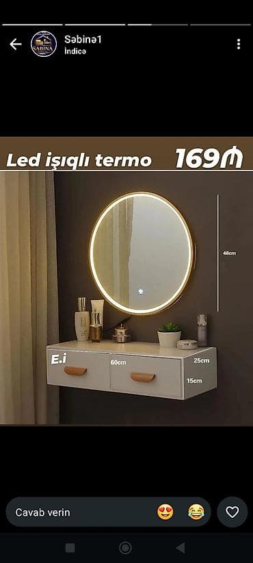 makeup masası: Güzgü Divar üçün, Dairə, Makiyaj üçün, Arxa işıqlı — 1