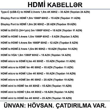 200 manatliq telefonlar: HDMİ DVİ VGA Display Port Type-C USB Kabellər 📍Ünvan: Bakı şəh — 4