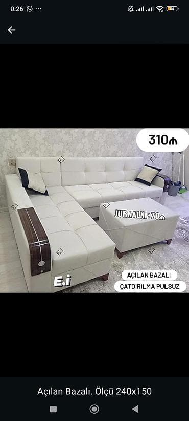 oturaca: Açılan-bazalı L şəkilli künc divanı - Rəng: ağ (şokolad rəngli — 1