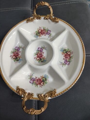 Tort və şiriniyyat qabı, rəng - Qızılı, Farfor